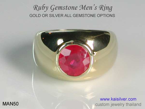 mens ring with gemstone gold or silver