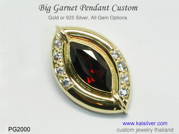 big pendant, garnet gemstone custom made