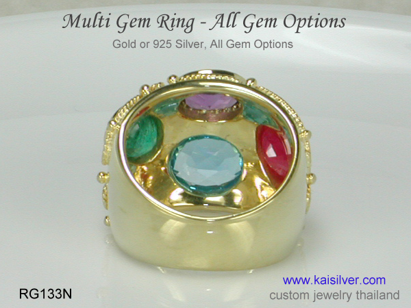ring with many gems silver or gold