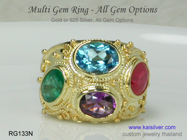 multi gemstone ring custom made