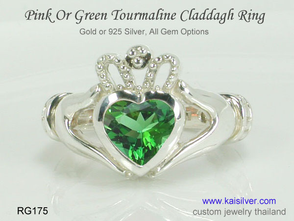 claddagh ring custom with gemstone tourmaline